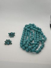 Southwestern Style Turquoise Bead Multi Strand Necklace  Flower Earrings Set Bo