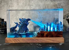 Godzilla Monster resin lamp, diorama resin epoxy lamp