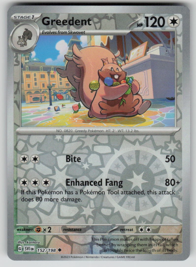Greedent 152/198 Reverse Holo Scarlet & Violet Base Set Near Mint EN Pokemon
