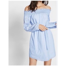Express White & Blue Off The Shoulder Mini Dress Size Small