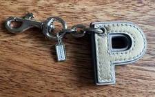 Y2K Coach Letter P Leather Alphabet Initial Dog Fob Clip Bag Key Charm Rare
