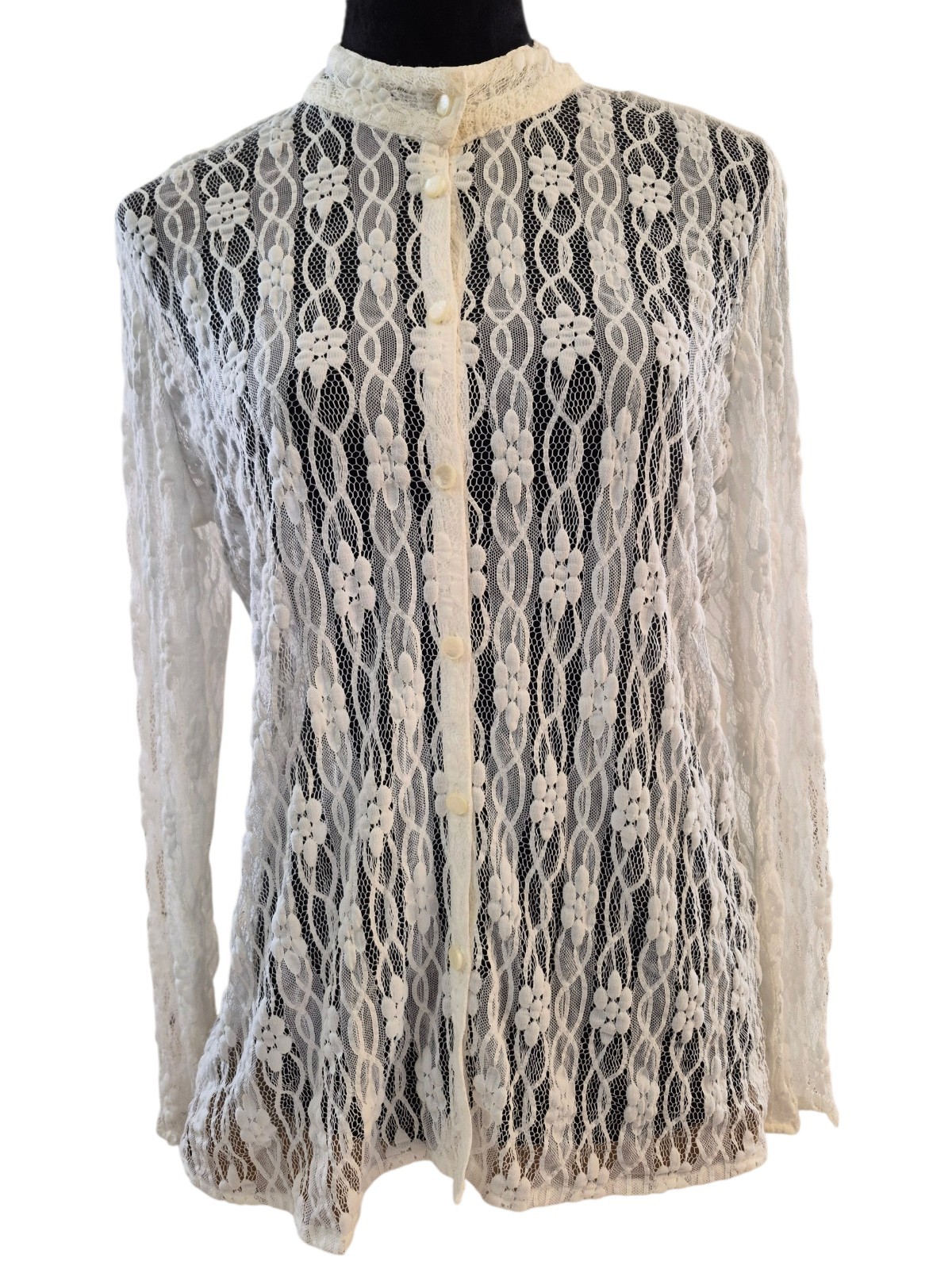 VTG Joanna M Top NEW Lace Romantic Feminine Festival Sheer Nylon Spandex 90's