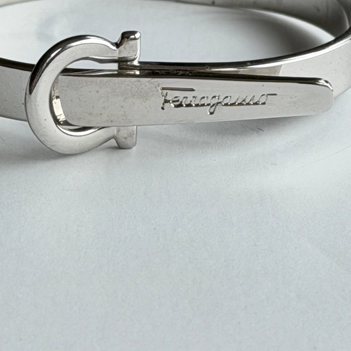 Salvatore Ferragamo Silver Gancini Bangle Bracelet Iconic Logo