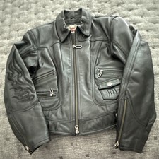 Harley-Davidson Black Leather Jacket w/ Embroidered Back Graphic Size L