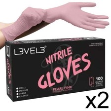 BARBER SALON L3VEL3 HAIR NITRILE DISPOSABLE GLOVES MEDIUM 100 PC PINK 2 PACK