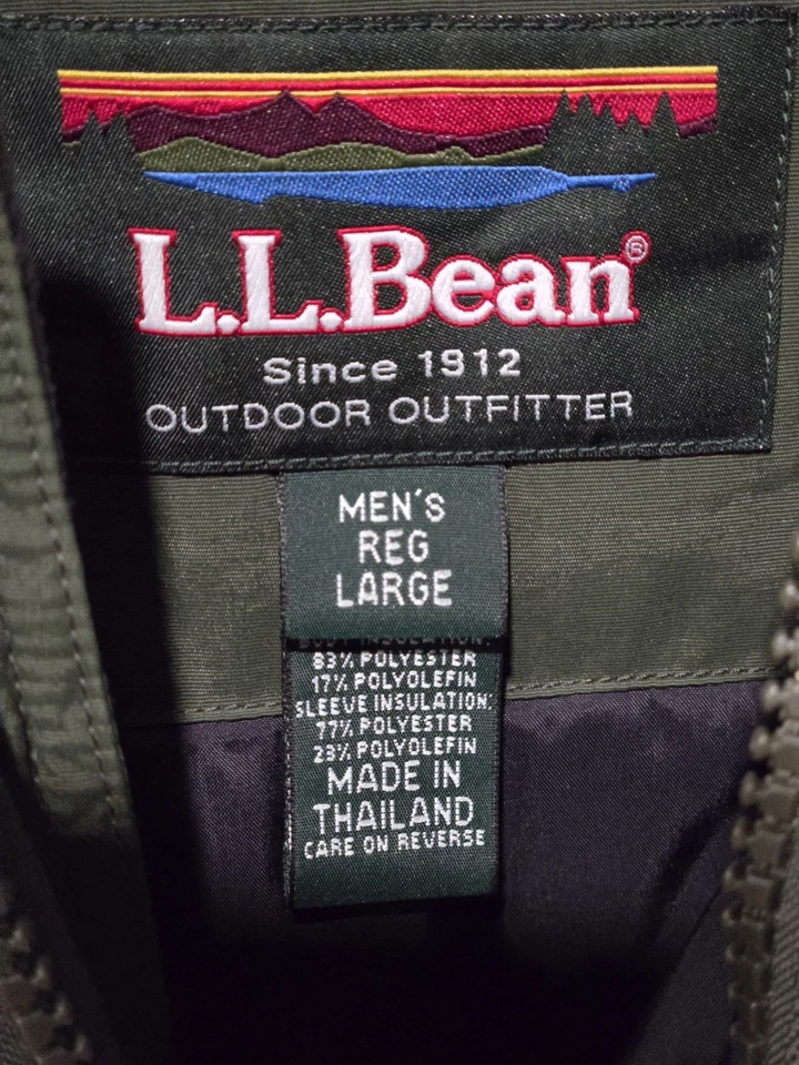 LL Bean 男式连帽夹克 Parka Thinsulate 夹克绿色黑色男式 L — 第 3/3 张图片