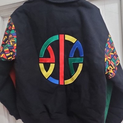 Nike Men s Varsity Jacket M Heavyweight Wool Embroidered Logo Black Multicolor