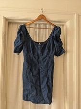 Denim Free People Dress With Rouched Sleeves And Pockets M