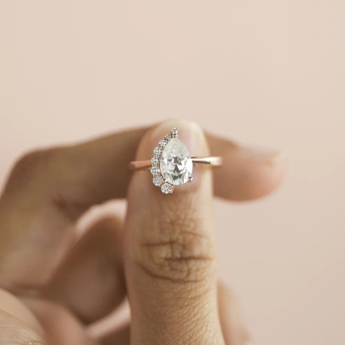 Gorgeous 14k Solid Rose Gold Pear Cut Half Halo 2 Ct Moissanite Engagement Ring - Picture 7 of 12