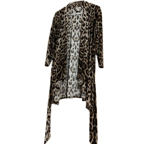 Carmen Marc Valvo Women’s Leopard Print Wrap Around Tunic Cardigan Sz-L - Picture 2 of 7