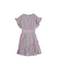 RARE EDITIONS Big Girls Stripe Linen Dress with Necklace Gray Pink Size 8