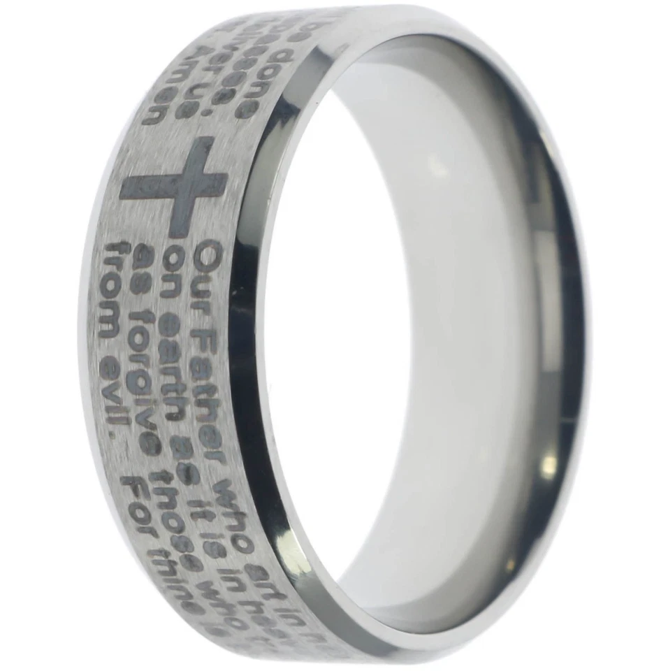 Lords Prayer mens ladies 4mm Ring 316 stainless steel size 5 T82 - Image 2 of 4