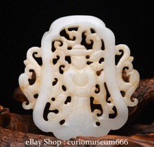 2.2'' Old Chinese Natural Hetian Jade carving Hollow Out People Amulet