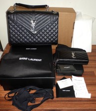 Saint Laurent Ysl Envelope Silver Hardware Shoulder Bag Large Black & Wallet