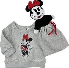 Disney Store Baby Grey Long Sleeve Minnie Mouse Sweatshirt Hand Puppet Sz 3-6 MO