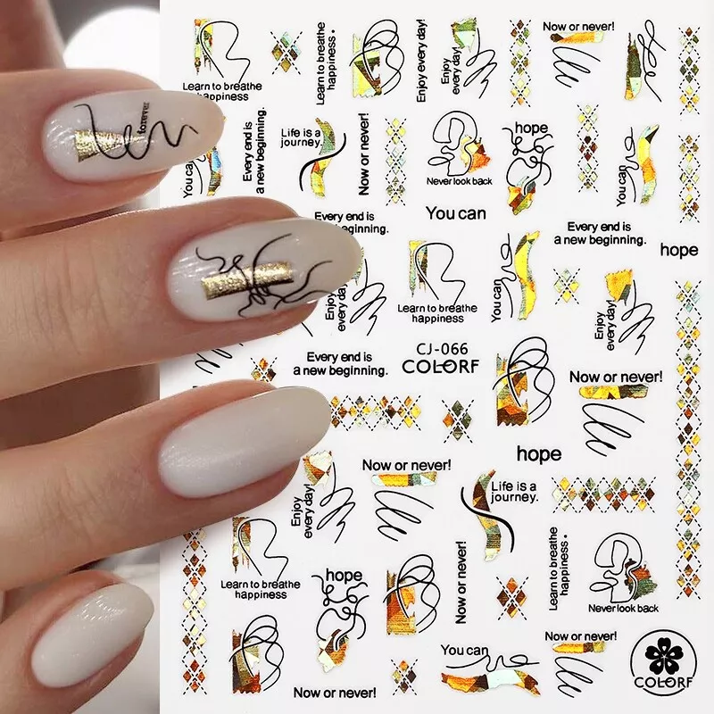 9 Sheets Gold Abstract Nail Art Stickers Decals Self Adhesive Black Line  Lady Face, Flowers, Palm Leaf, Leaves Design Manicure Tips Nail Decoration  Fo