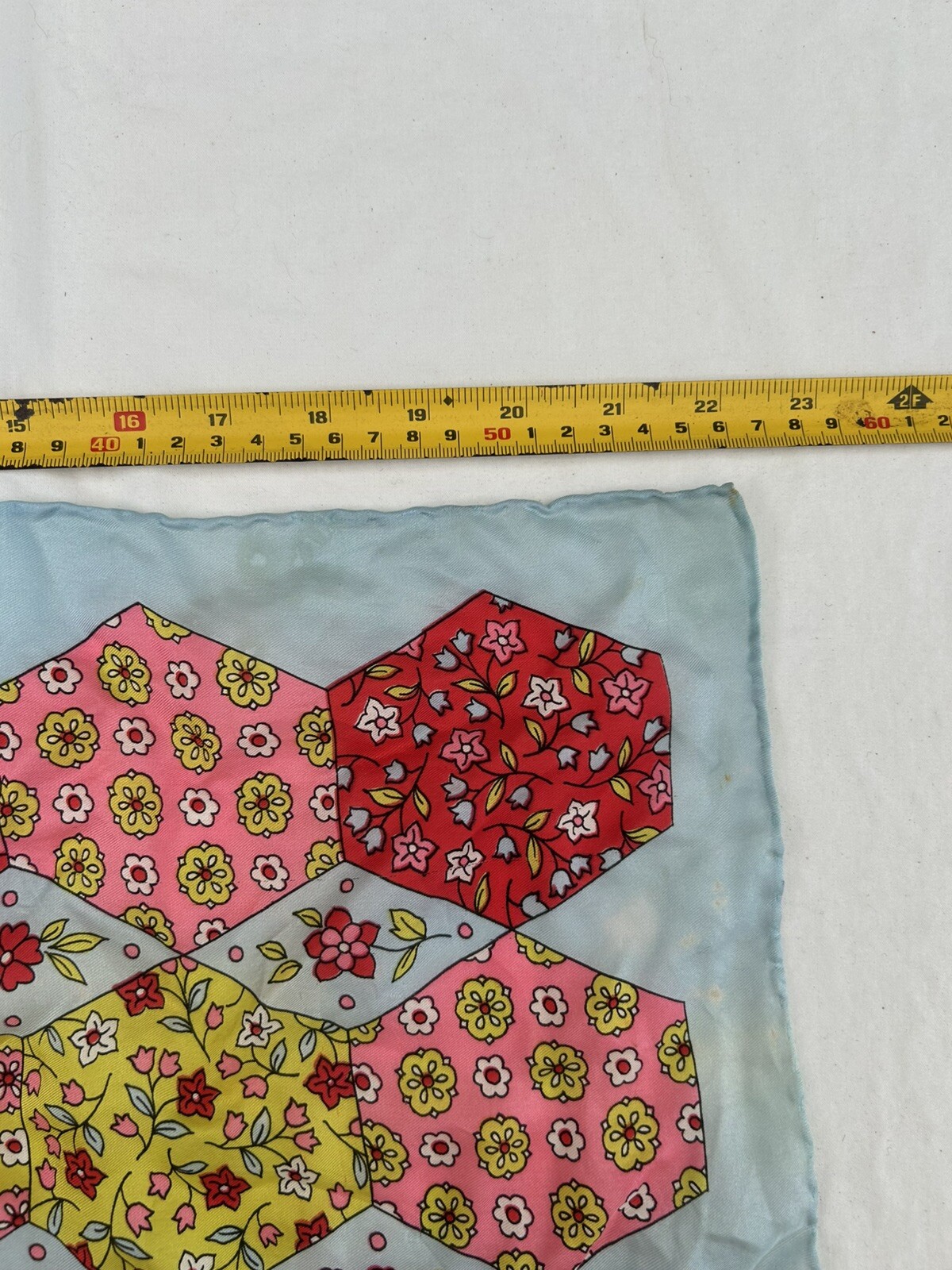 Vintage 60s 100% silk patchwork pattern Scarf 22”… - image 6