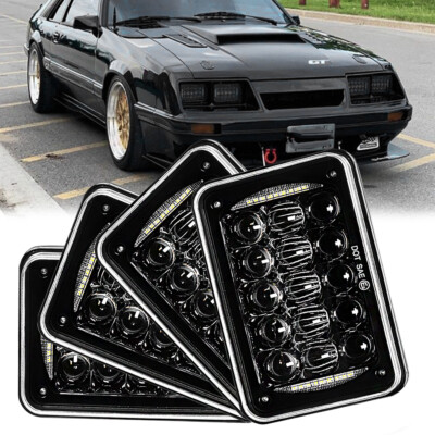 4x For Ford Mustang 1979-1986 DOT 4x6'' Square LED Headlights Hi/Lo Beam With DRL