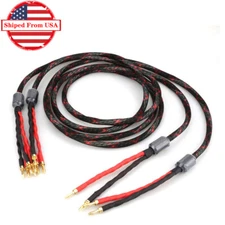 1Pair OCC 12AWG 2 Banana to 4 Banana Bi-wire Speaker Cable HIFI Loudspeaker Cord
