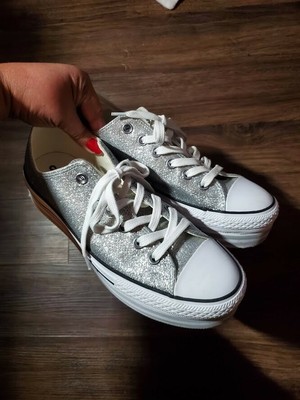 converse platform silver glitter