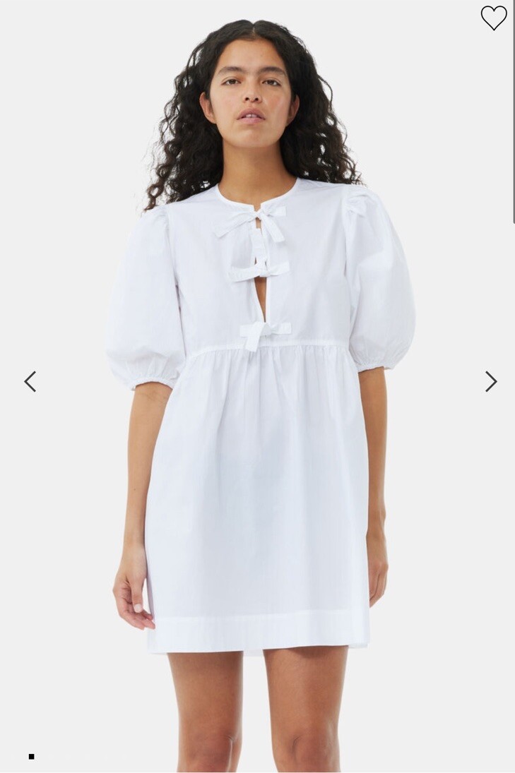 ganni white dress Cotton Poplin Tie String Mini Made from white cotton Ganni Lace Pattern Mini Dress