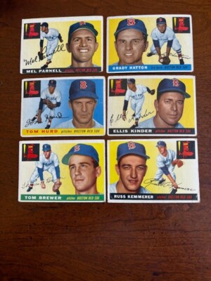 1955 Topps Baseball Lot of 6 Different ALL RED SOX Low Grade Mel Parnell