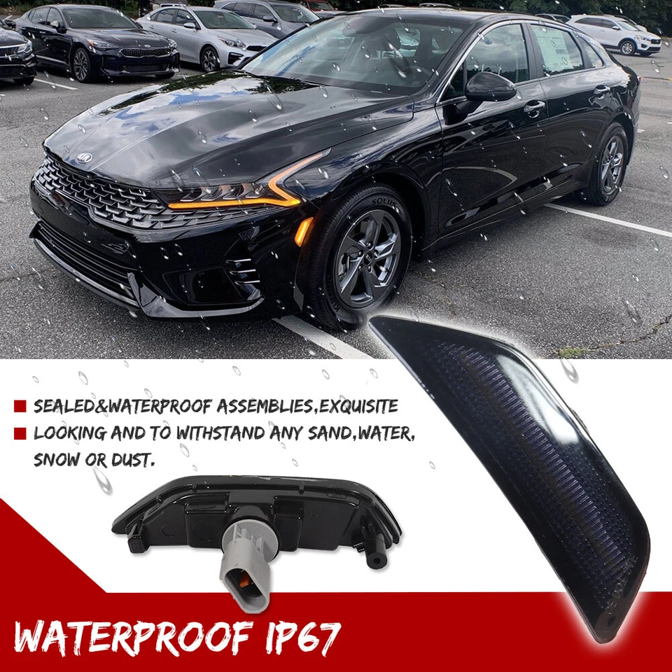 2X Smoked Front Bumper LED Side Marker Light Lamp Reflector For 2021-2024 Kia K5 - Imagen 4 de 4