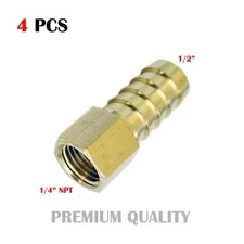 4PC 1/2 HOSE BARB X 1/4 FEMALE NPT Brass Pipe Fitting NPT Thread Gas Fuel Water 