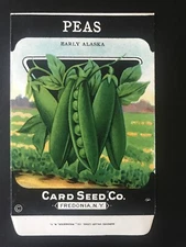 1920s Litho Antique Vintage Card Seed Co. Packet Pack Peas early Alaska unused