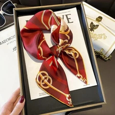 100% Silk Twill Scarf Women 14 Momme Kerchief Square Bandana Wrap Chains 68*68cm