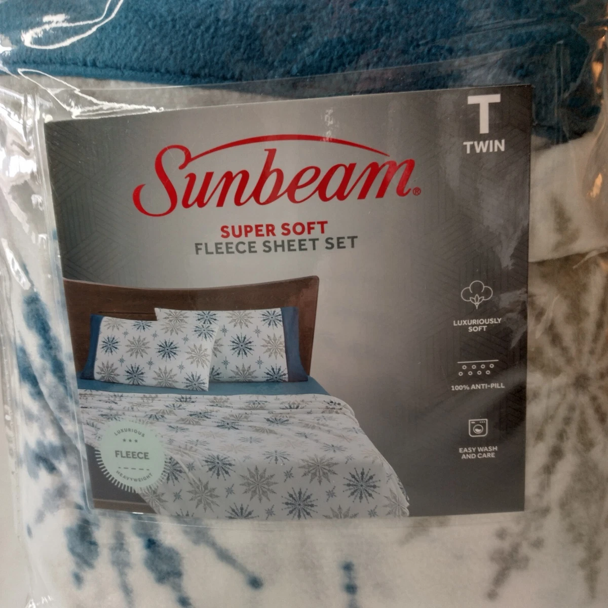 NEW Sunbeam Super Soft Heavyweight Fleece Twin Sheet Set Blue/White  Snowflakes | eBay