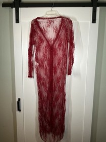 Womens Sheer Floral Maxi Kimono Top Size M Red Vamp Whimsigoth Lingerie Sexy