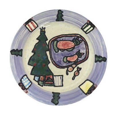 Vintage Hobbyist Ceramic Handpainted Cats Sleeping Beside Christmas Tree Plate