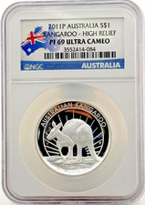 2011 P Australia S $1 Kangaroo-High Relief PF69 Ultra Cameo NGC