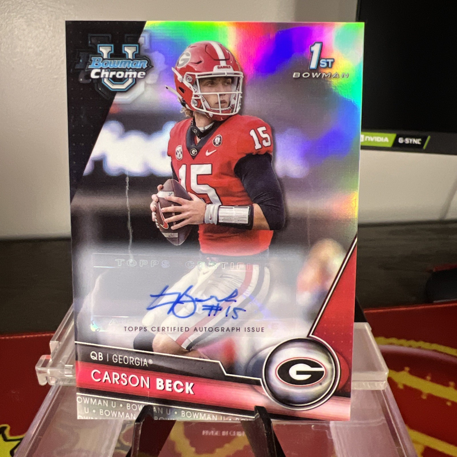 2023 Bowman U Chrome Carson Beck #44 1st Prospect Auto Refractor 372/499 Miami