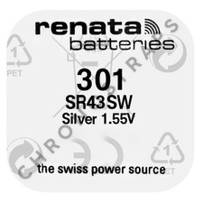 Renata 301 / SR43SW Swiss Made Silver Oxide Watch Battery