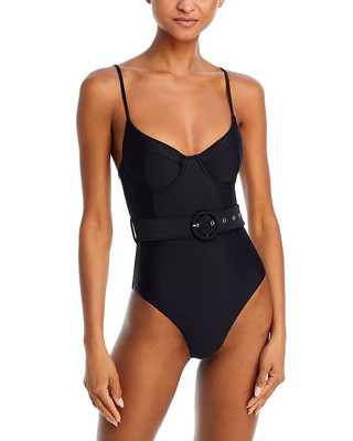 $195 SIMKHAI Noa Belted Bustier One Piece Swimsuit Black Small ejl0225b