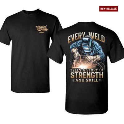 Welder Strength and Skill Graphic Tee, Welding Shop Blue Collar Welder Shirt
