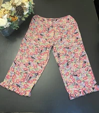 Natori Colorful Ditsy Floral Sheer Pajama Crop Pants Loungewear Swim Cover Up L