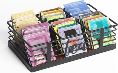 6 Compartments Tea Bag Organizer Holder, Tea Packets Storage Holder Container Di