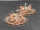 Vintage Anchor Hocking Coronation Pink Depression Glass Teacup & Saucer Set of 2