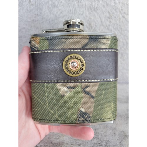 Magellan Outdoors Stainless Steel Flask Camo Leather 6 oz Hunting Camping