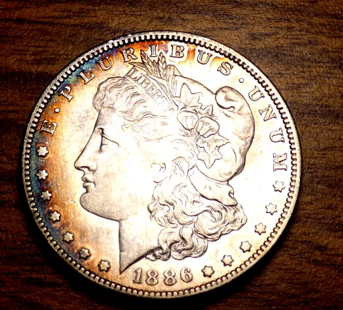 MORGAN SILVER DOLLAR 1886 O NICE AU/BU HIGH GRADE RAINBOW KEY DATE