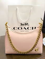 Coach Women's Pink Solid Shoulder Bag w/ Gold Chain Strap, Gold Hardware, Logo