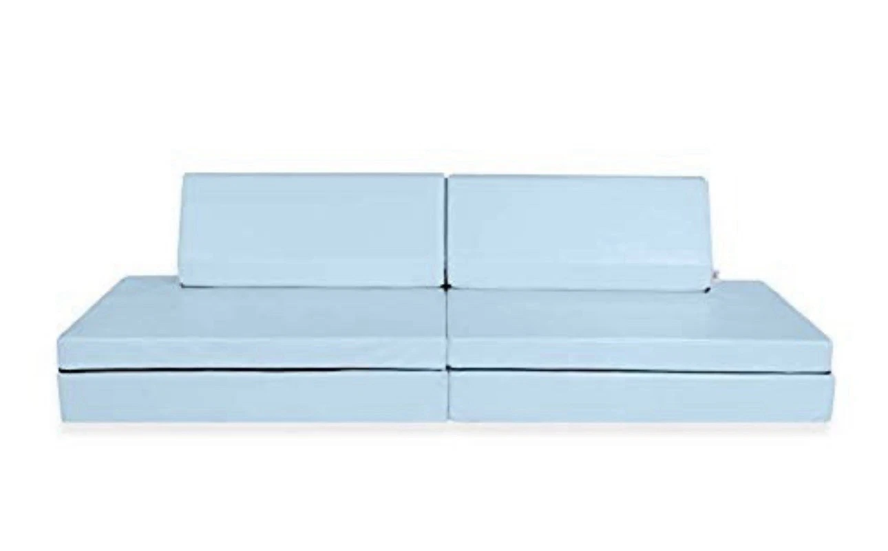 4-Piece Convertible Kids Couch Set with 2 Folding Mats-Blue - Color: baby blue