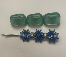 Teal Hair Clip Silver blue Flower Bobby Pin
