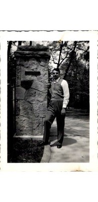 1942 Lake Geneva WI Photograph: Dapper Man at Estate Entrance-Early 40s Style