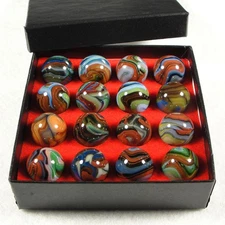 JABO, Inc. 3/4" Foxfire II contract run set of 16 mint condition lutz marbles.