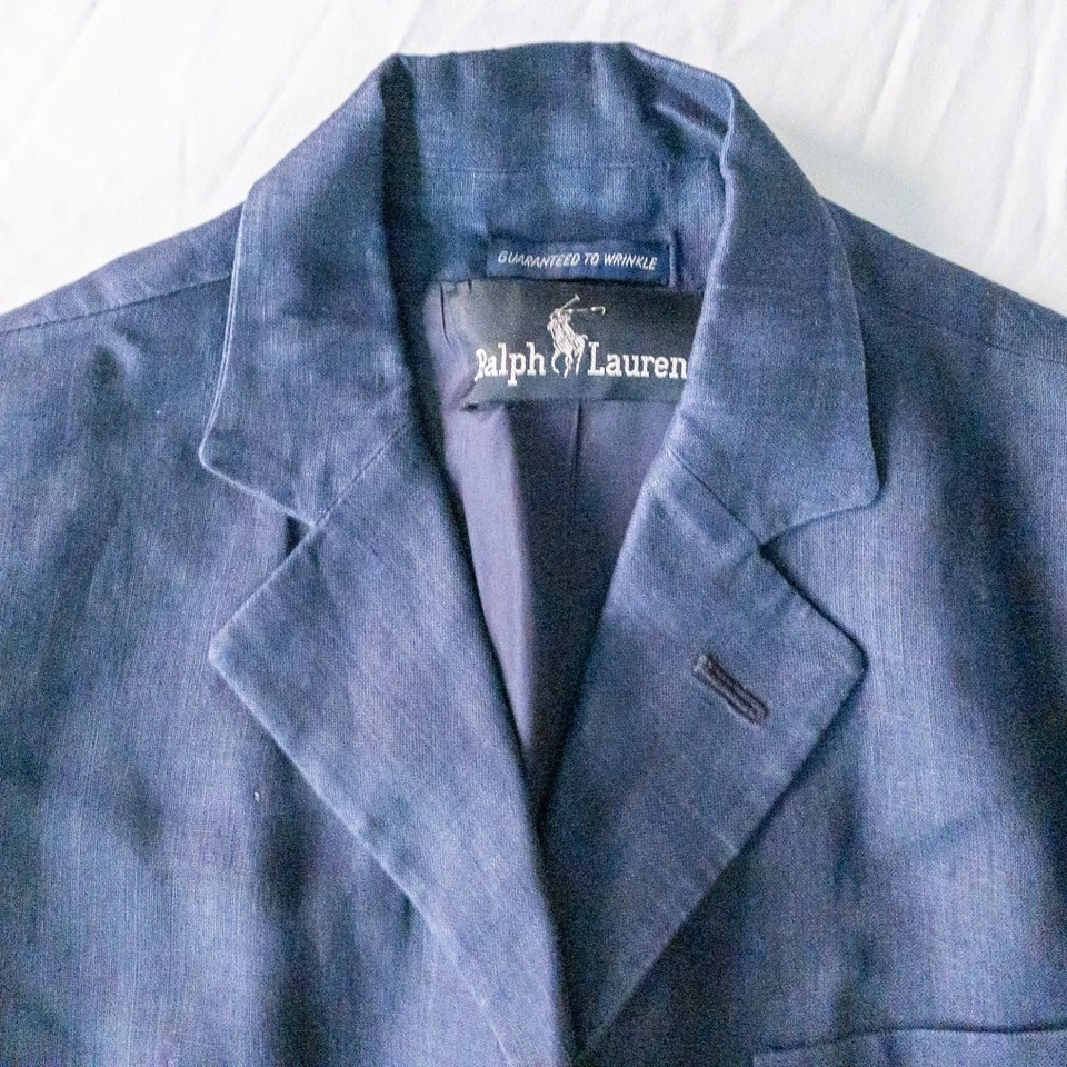 Chaqueta Blazer Ralph Lauren Etiqueta Negra Vintage Azul Lino Para Mujer 8 Foto 2 de 4
