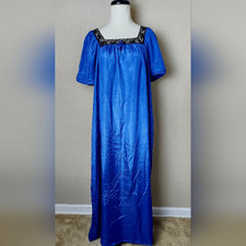 Diane Von Furstenburg Vtg Nightgown Lingerie Lace Maxi Dress Blue Black